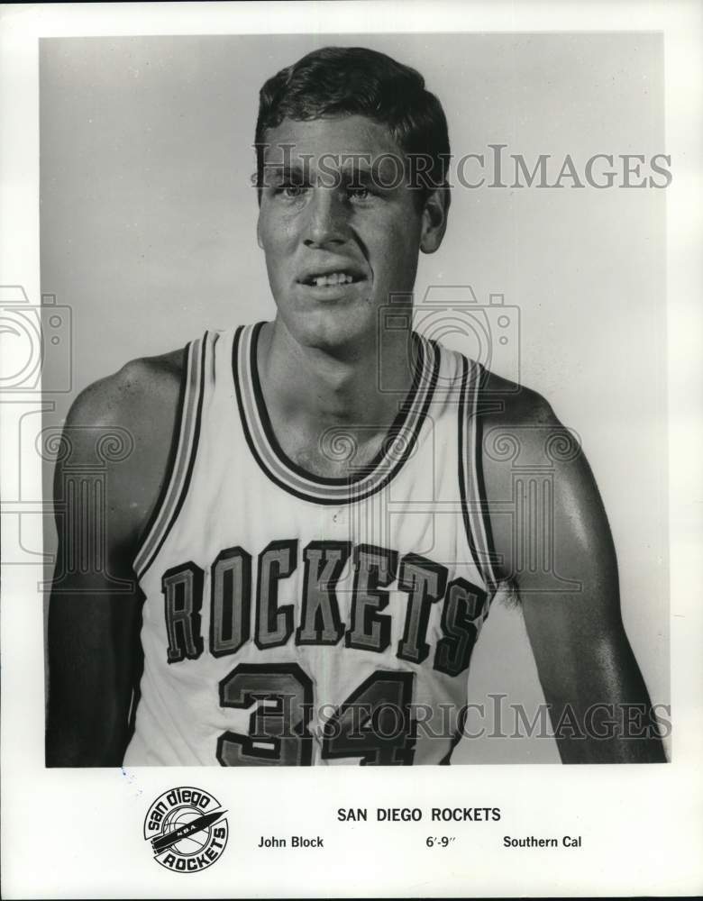 1968 Press Photo Portrait of San Diego Rockets' basketball player John Block - Historic Images