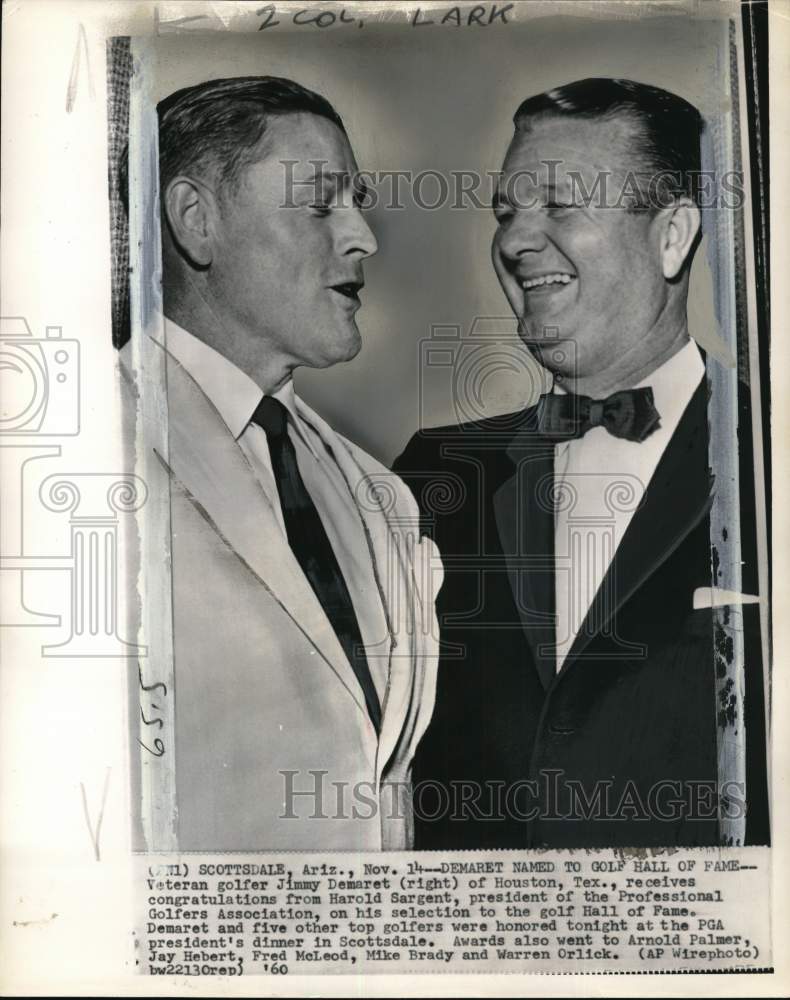 1960 Press Photo Harold Sargent congratulates Jimmy Demaret for Hall of Fame, AZ- Historic Images