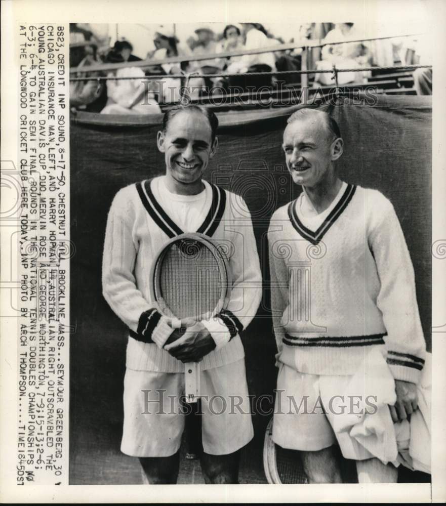 1950 Press Photo Seymour Greenberg &amp; Harry Hopman, National Tennis Doubles, MA - Historic Images