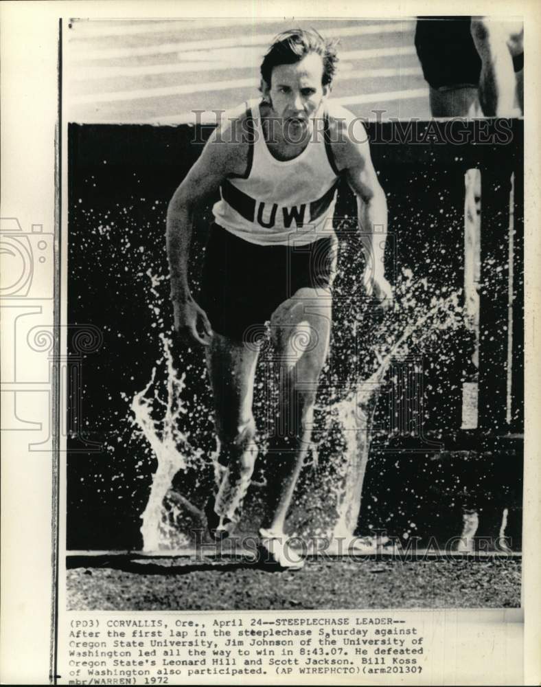 1972 Press Photo University of Washington&#39;s Jim Johnson, steeplechase, Oregon - Historic Images