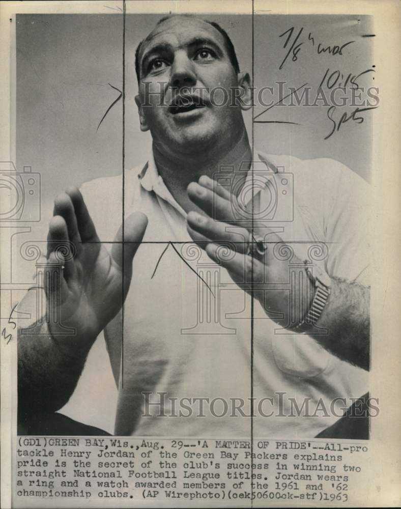 1963 Press Photo Green Bay Packers' Henry Jordan, Green Bay, Wisconsin - Historic Images
