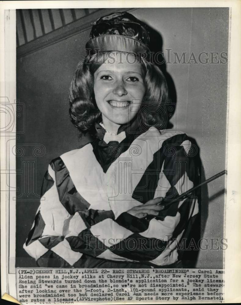 1969 Press Photo Carol Anne Alden in jockey silks, Cherry Hill, New Jersey - Historic Images