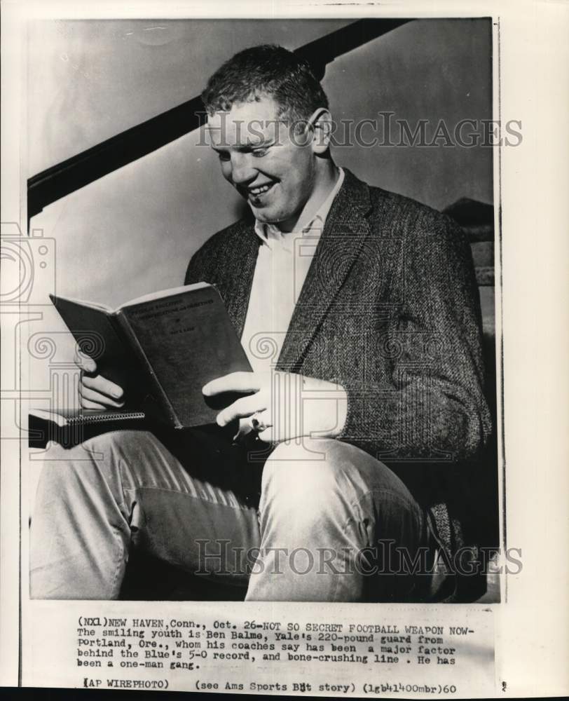 1960 Press Photo Yale University&#39;s football player Ben Balme, New Haven, CT - Historic Images