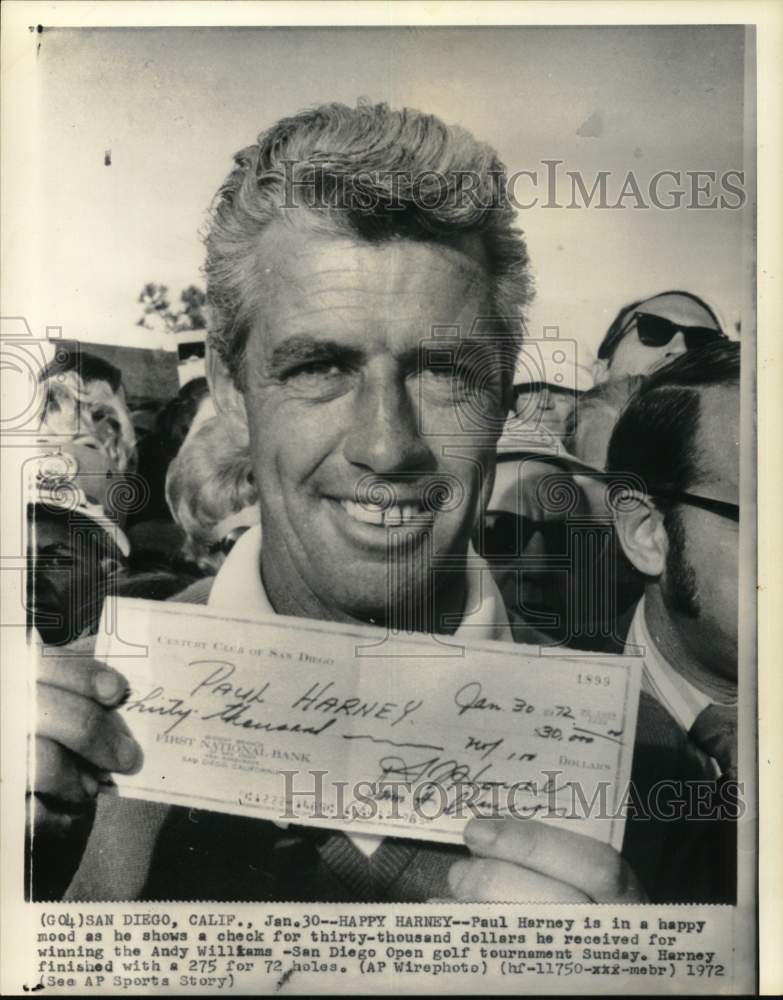 1972 Press Photo Golfer Paul Harney wins Andy Williams San Diego Open, CA- Historic Images