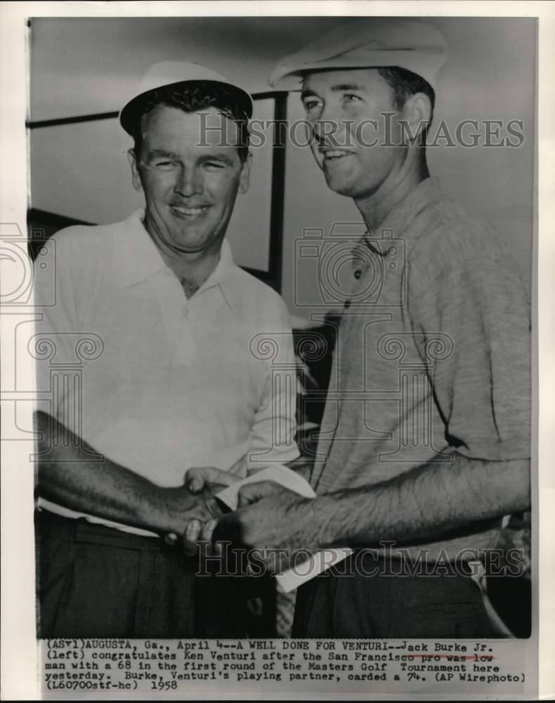 1958 Press Photo Golfer Jackie Burke Jr &amp; Ken Venturi, Masters Golf, Augusta, GA - Historic Images