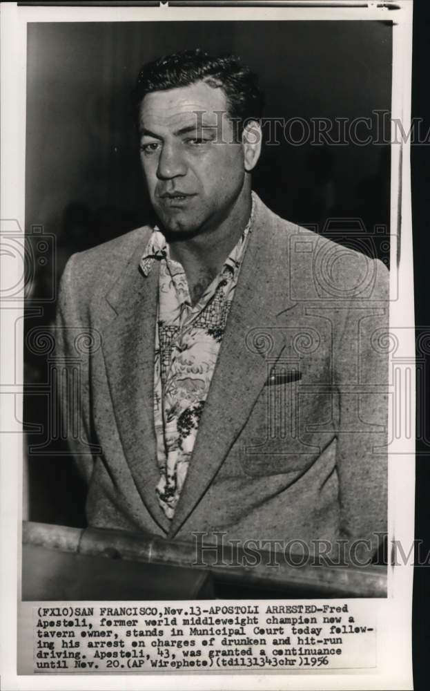 1956 Press Photo Ex-Boxer Fred Apostoli in Municipal Court, San Francisco - Historic Images