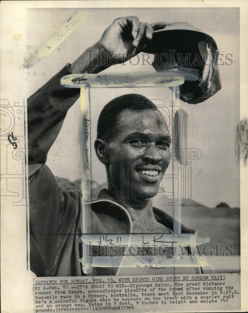 1966 Press Photo Runner Kipchoge Keino wins two-mile race, Sydney, Australia- Historic Images