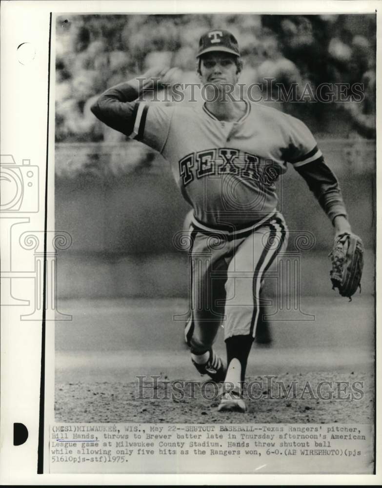 1975 Press Photo Texas Ranger&#39;s pitcher Bill Hands during game, Milwaukee, WI - Historic Images