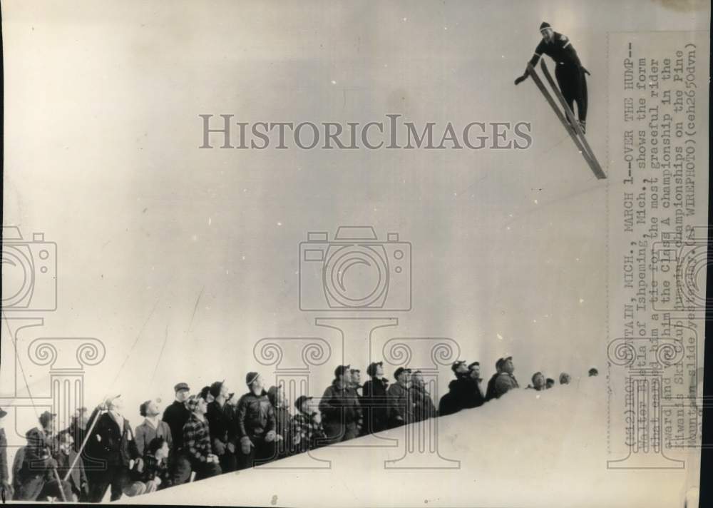 1948 Press Photo Walter Bietla, Kiwanis Ski Club jumping championships, Michigan- Historic Images