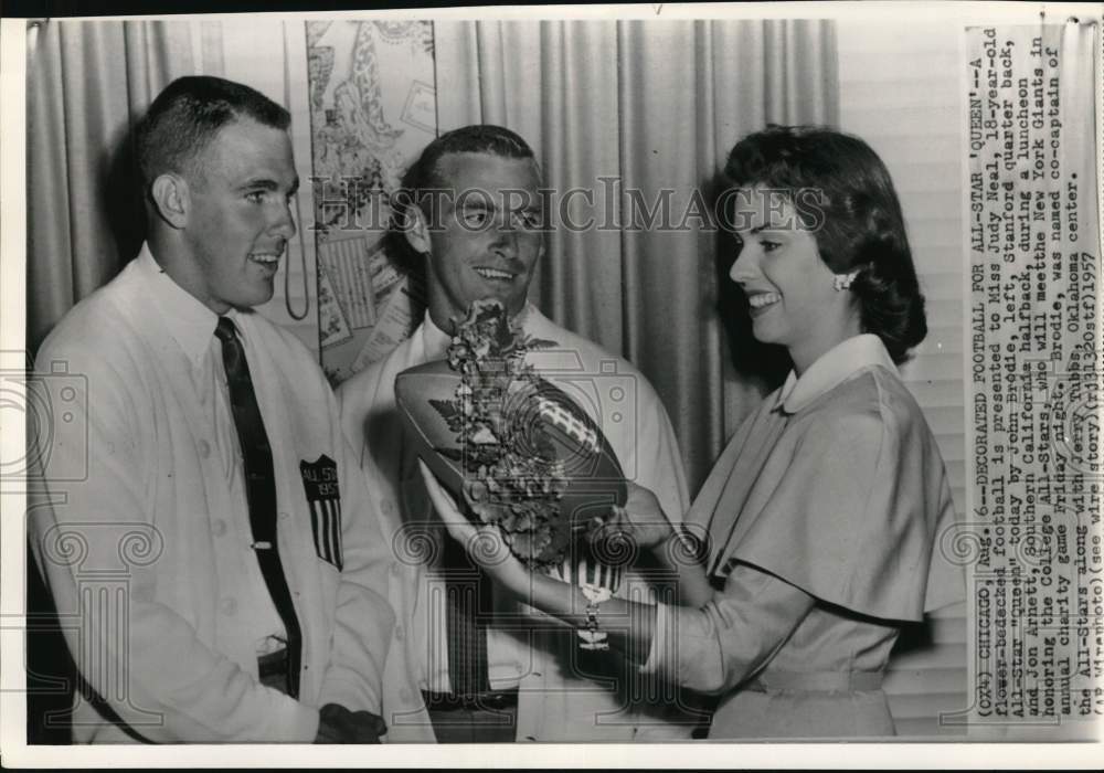 1957 Press Photo Stanford&#39;s John Brodie &amp; others, College All-Stars, Chicago- Historic Images