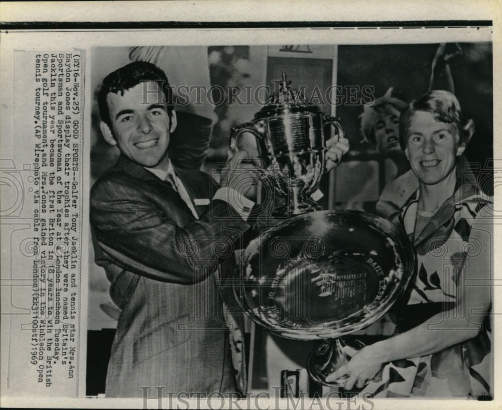 1969 Press Photo Golfer Tony Jacklin & Tennis player Ann Haydon Jones, London - Historic Images