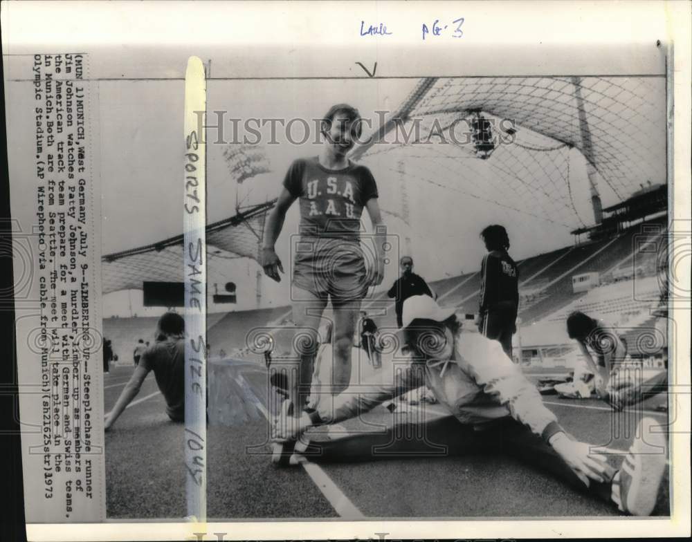 1973 Press Photo American track team prepare for European meet, Munich, Germany - Historic Images