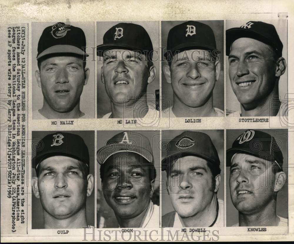 1969 Press Photo Danny McLain &amp; other American League All Star baseball pitchers - Historic Images