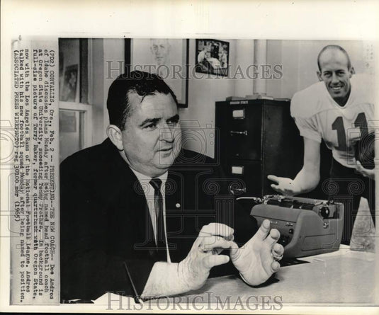 1965 Press Photo Beavers' football Dee Andros, Tommy Prothro photo, Oregon - Historic Images
