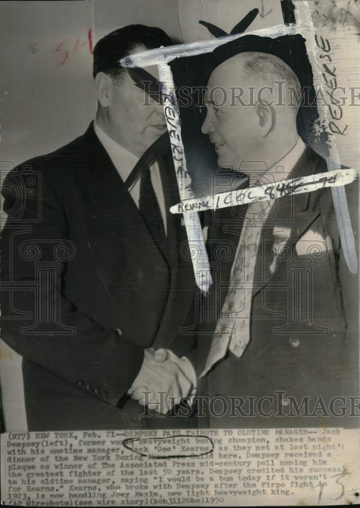 1950 Press Photo Jack Dempsey &amp; Jack Kearns, Boxing Managers Guild, New York - Historic Images