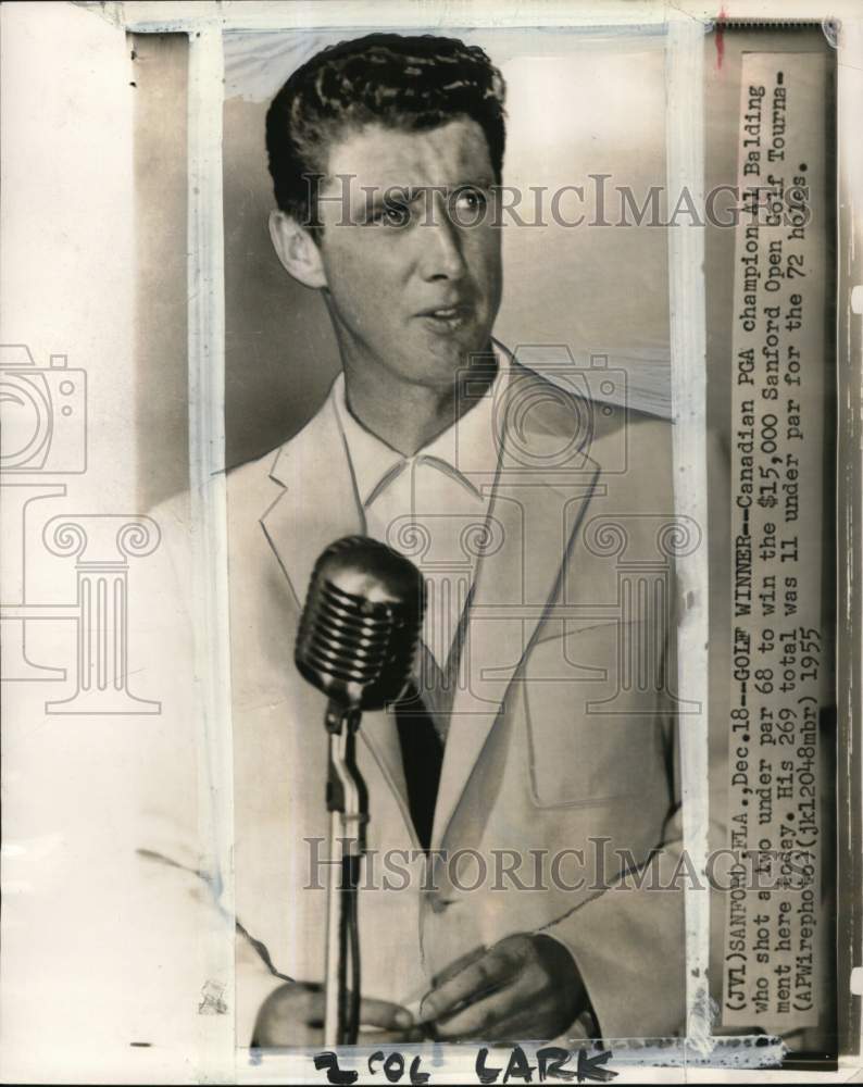 1955 Press Photo Al Balding at conference, Sanford Open Golf Tournament, Florida - Historic Images