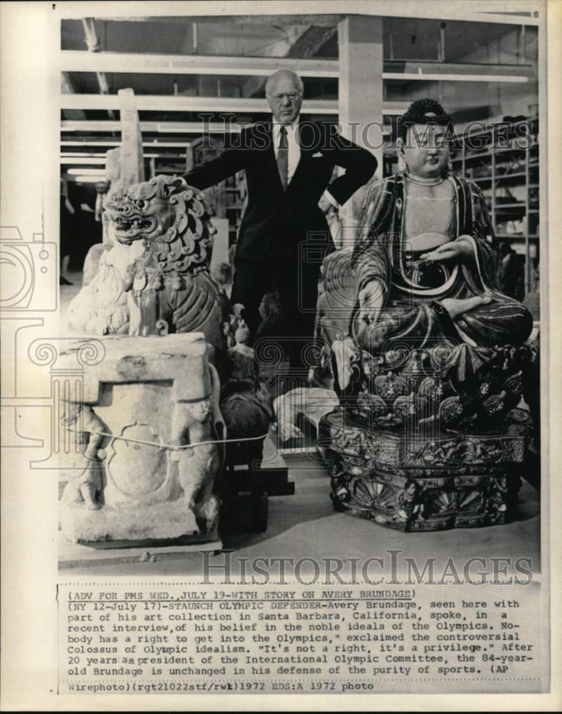 1972 Press Photo IOC president Avery Brundage, art collection, Santa Barbara, CA - Historic Images