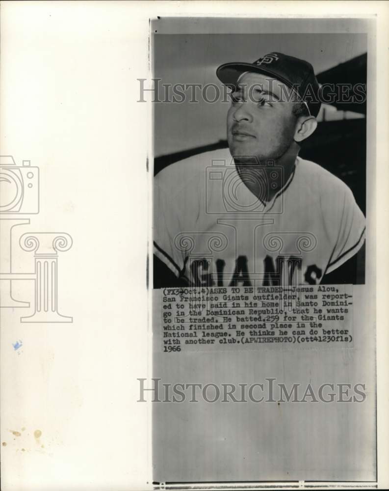 1966 Press Photo San Francisco Giants' baseball player Jesus Alou - pis05936- Historic Images