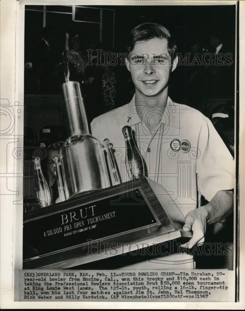 1967 Press Photo Bowler Tim Harahan wins Brut PBA Open, Overland Park, Kansas- Historic Images