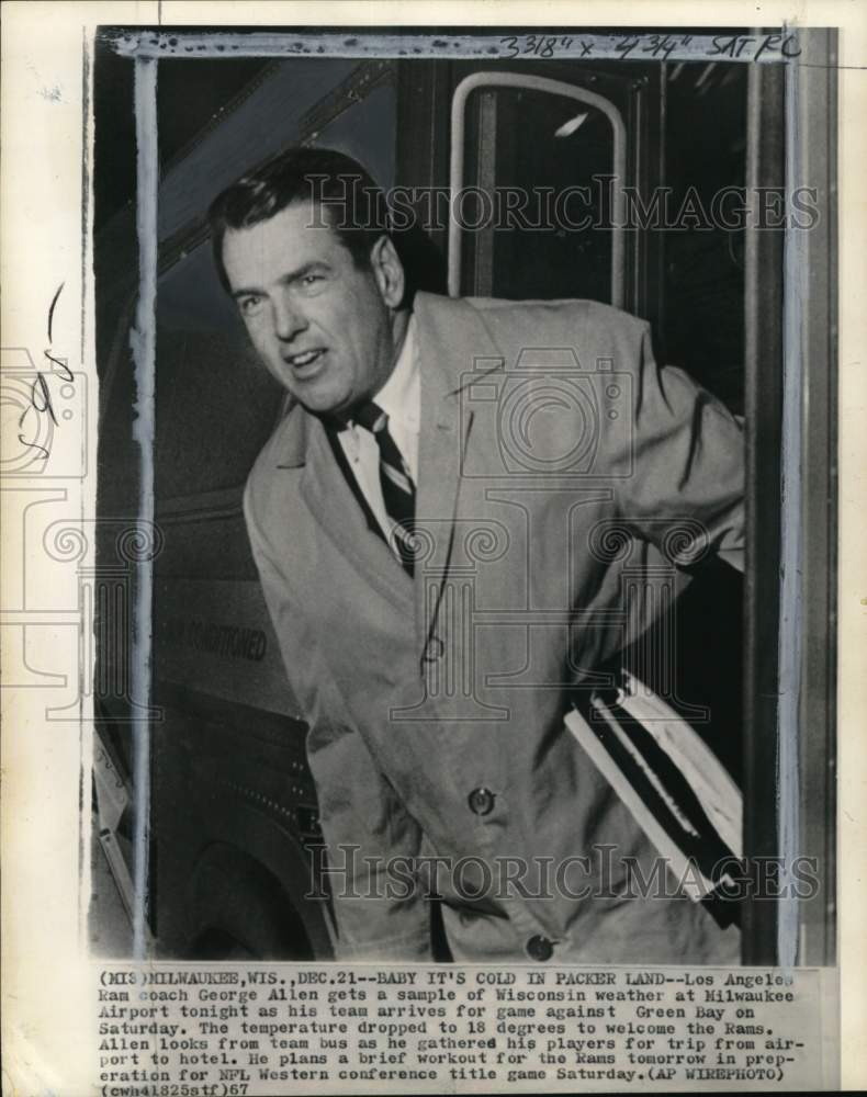 1967 Press Photo Los Angeles Rams&#39; football coach George Allen, Milwaukee, WI - Historic Images