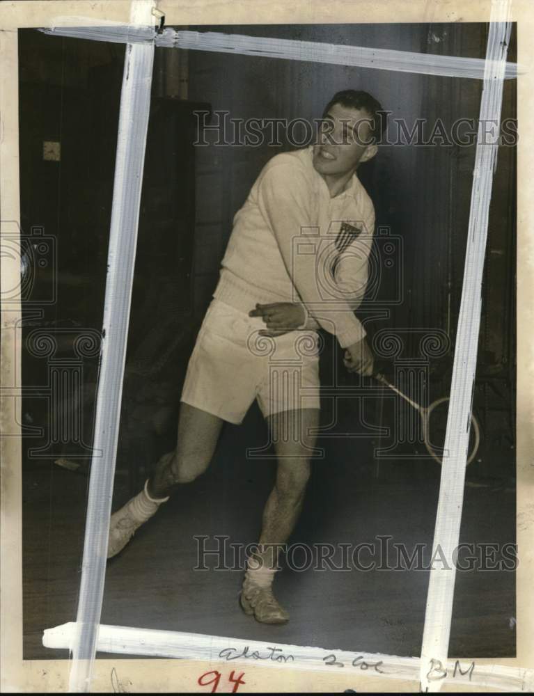 1952 Press Photo Joe Alston in action, US Amateur Badminton, Civic Auditorium - Historic Images