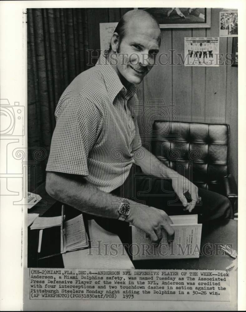 1973 Press Photo Miami Dolphins football player Dick Anderson, Florida- Historic Images