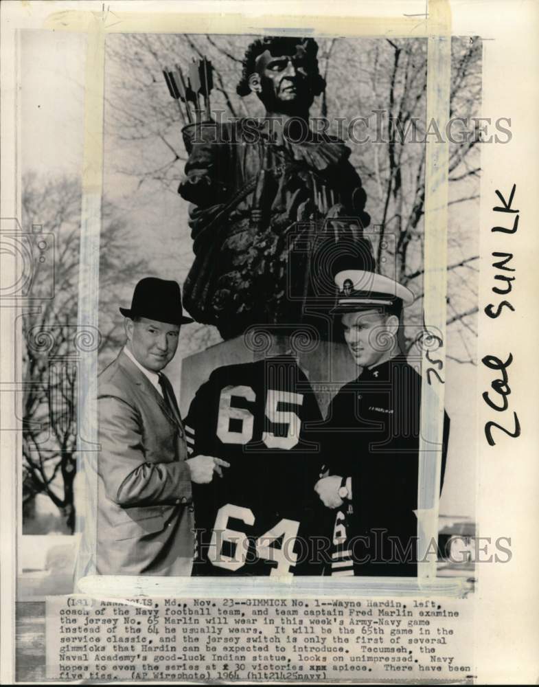 1964 Press Photo Navy football Wayne Hardin &amp; team captain Fred Marlin, MD - Historic Images