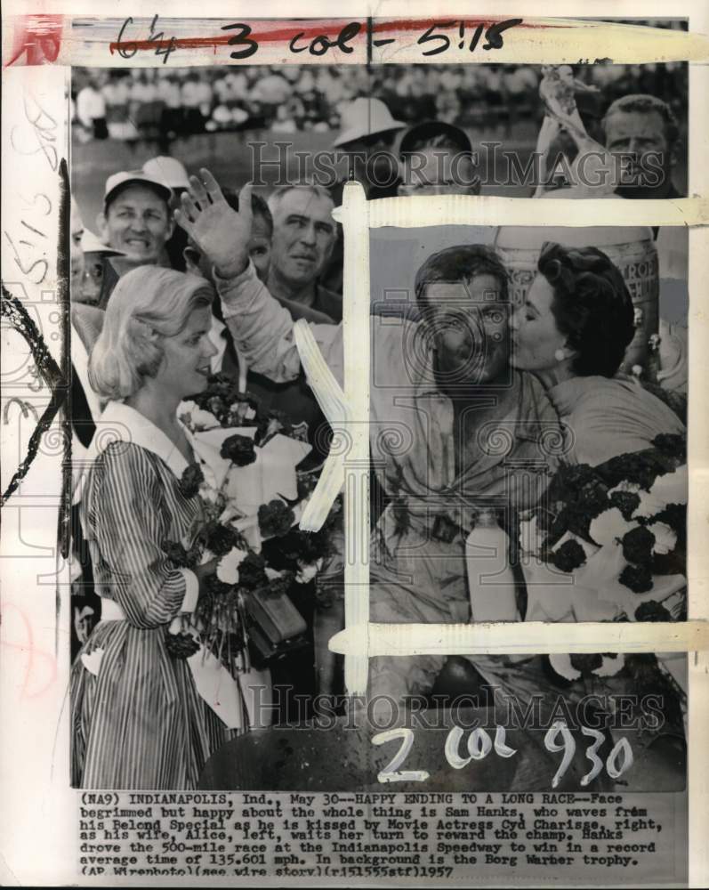 1957 Auto racer Sam Hanks wins 500-mile race, Indianapolis-Historic Images