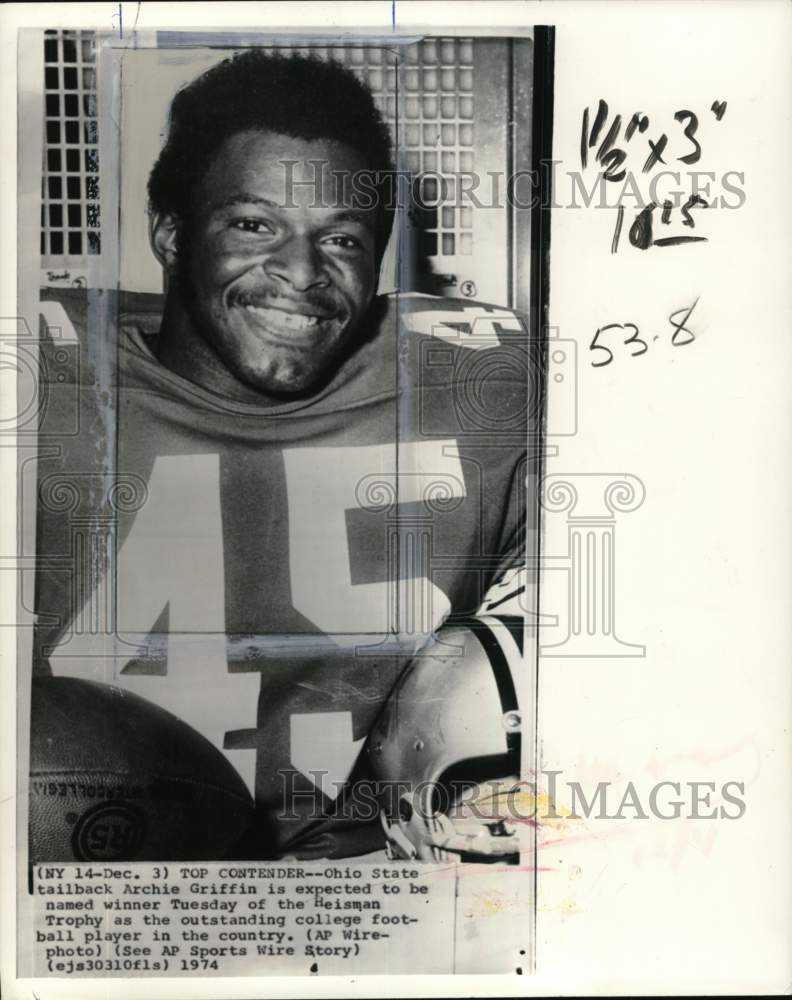 1974 Press Photo Ohio State University football player Archie Griffin - Historic Images