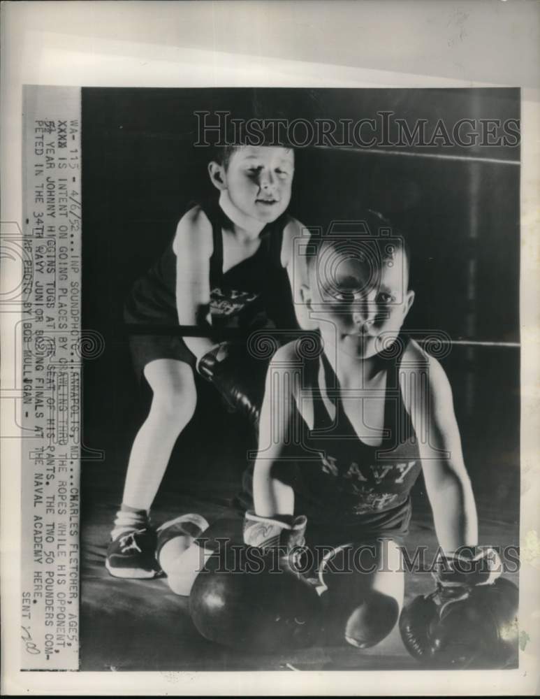 1952 Press Photo Charles Fletcher, Johnny Higgins, Navy Junior Boxing Finals, MD - Historic Images