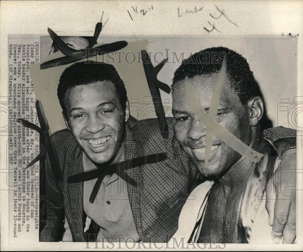 1967 Press Photo Boxers Jimmy Ellis &amp; Thad Spencer, Astrodome, Houston, Texas - Historic Images