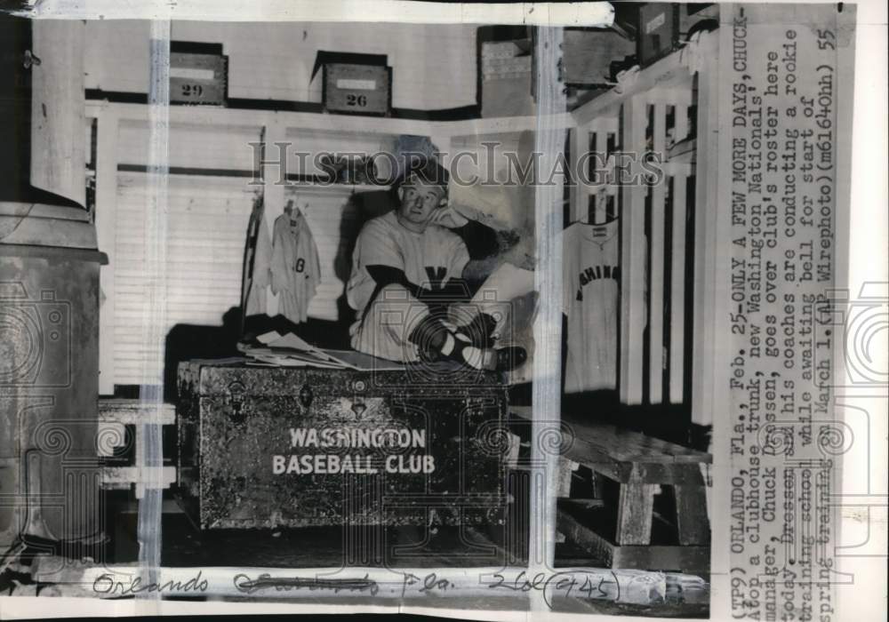 1955 Press Photo Washington Nationals&#39; manager Chuck Dressen, Baseball, Florida - Historic Images