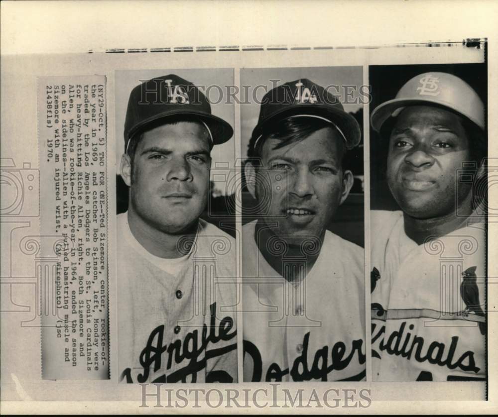 1970 Press Photo Baseball players Ted Sizemore, Bob Stinson & Richie Allen - Historic Images
