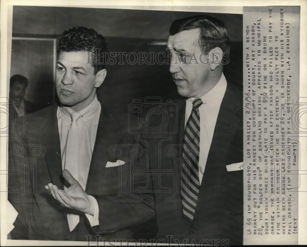 1956 Press Photo Boxer Art Aragon &amp; Paul Caruso, municipal court, Los Angeles - Historic Images