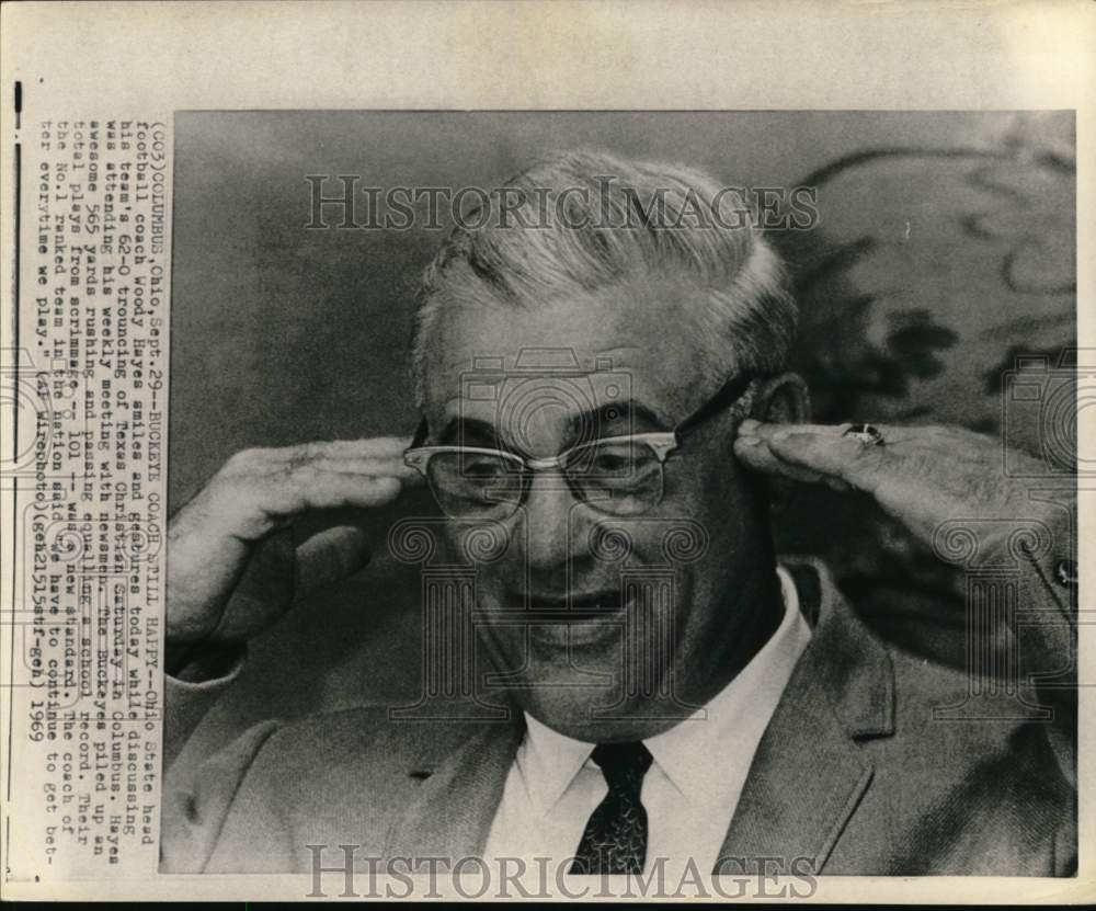 1969 Press Photo Ohio State University football head coach Woody Hayes, Columbus - Historic Images