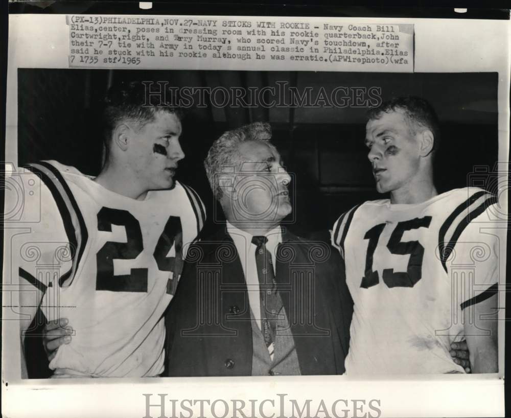 1965 Press Photo Navy Football&#39;s Tarry Murray, Bill Elias, John Cartwright- Historic Images