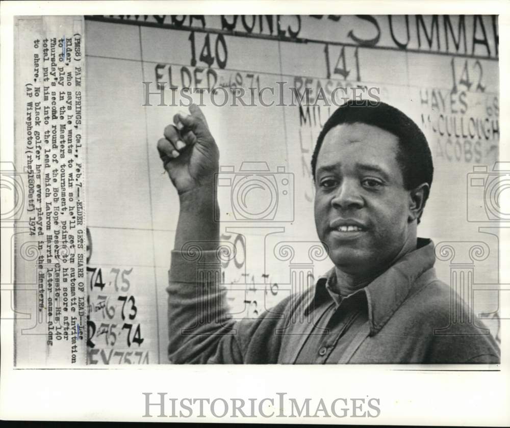 1974 Press Photo Golfer Lee Elder, Bob Hope Desert Classic, Palm Springs, CA - Historic Images