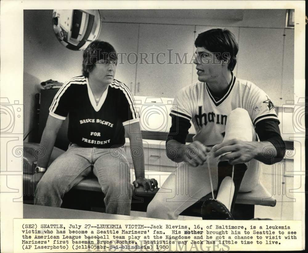 1980 Press Photo Seattle Mariners' Bruce Bochte & Jack Blevins, Seattle- Historic Images