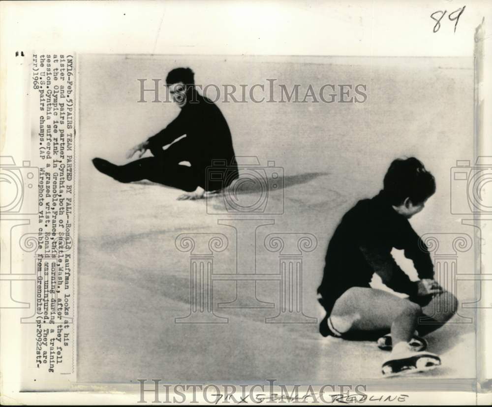 1968 Press Photo Skater Pair Ronald-Cynthia Kaufman After Olympic Practice Fall- Historic Images