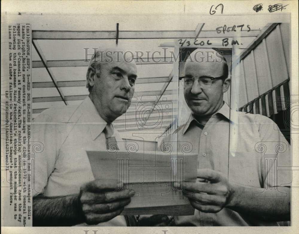 1971 Press Photo Boston Red Sox Baseball Team&#39;s Dick O&#39;Connell And Eddie Kasko - Historic Images