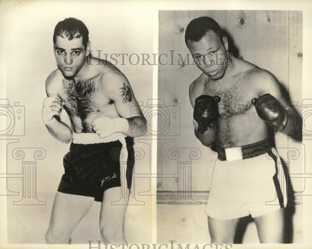 1955 Press Photo Boxers Ralph &quot;Tiger&quot; Jones &amp; Carl &quot;Bobo&quot; Olson - pis06898- Historic Images