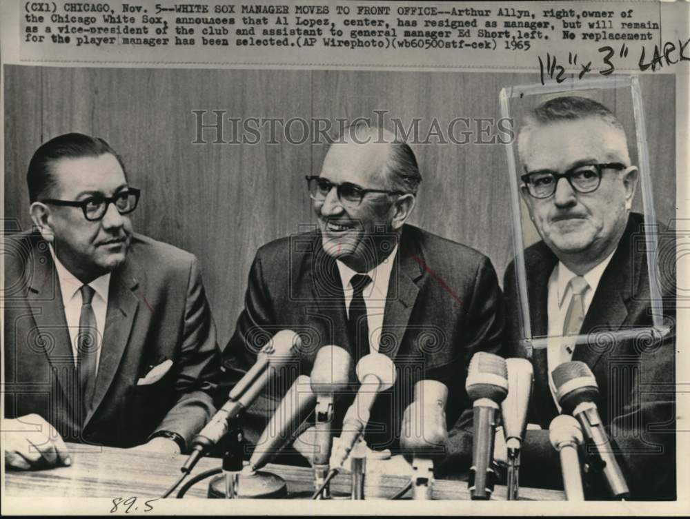 1965 Press Photo Ed Short, Al Lopez & Arthur Allyn, Baseball, Chicago- Historic Images