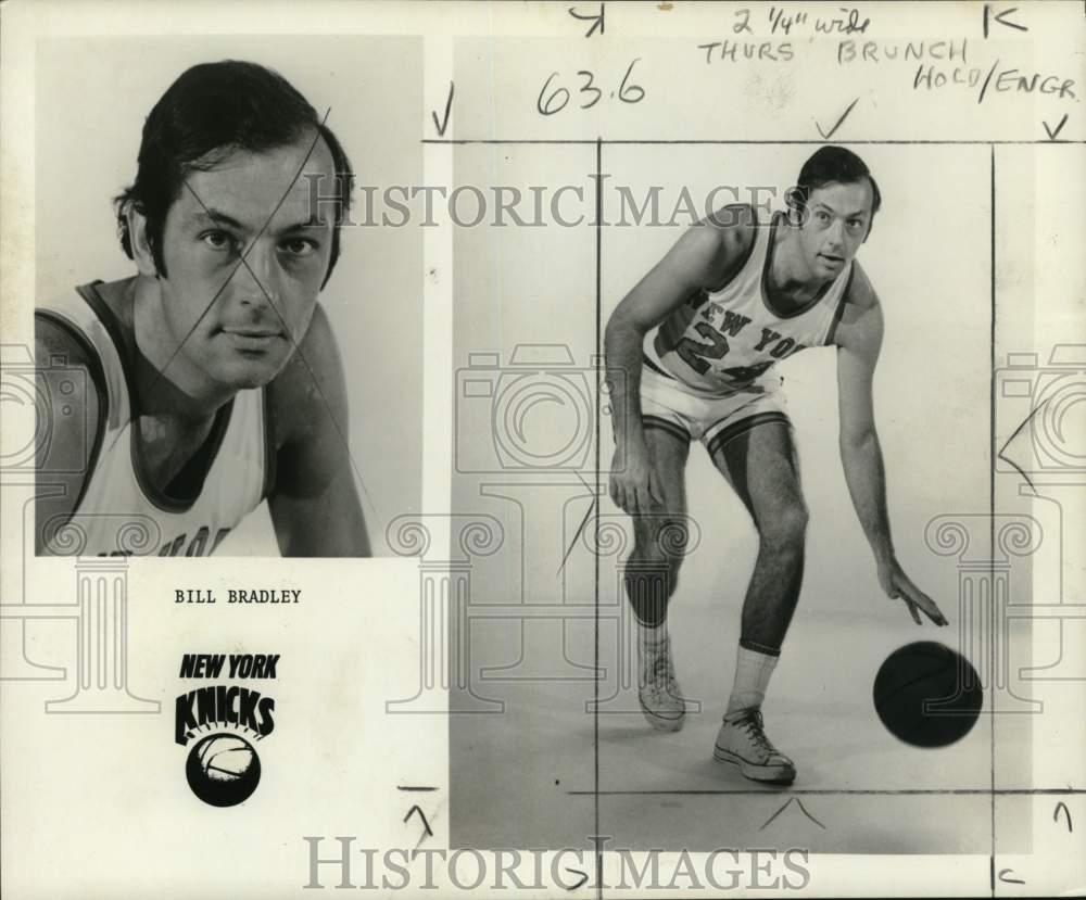 1975 Press Photo New York Knicks&#39; Bill Bradley Posing Dribbling Basketball- Historic Images