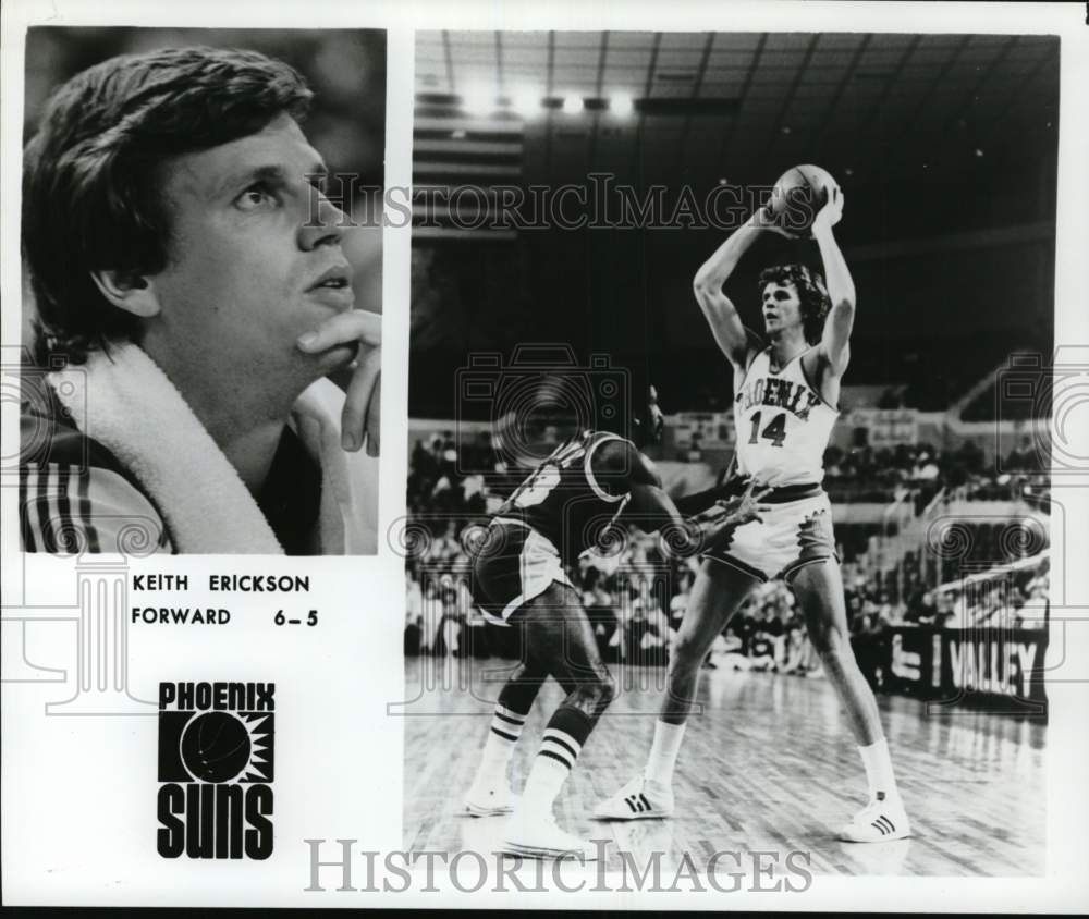 1976 Press Photo Phoenix Suns&#39; Keith Erickson, basketball court game, Arizona- Historic Images