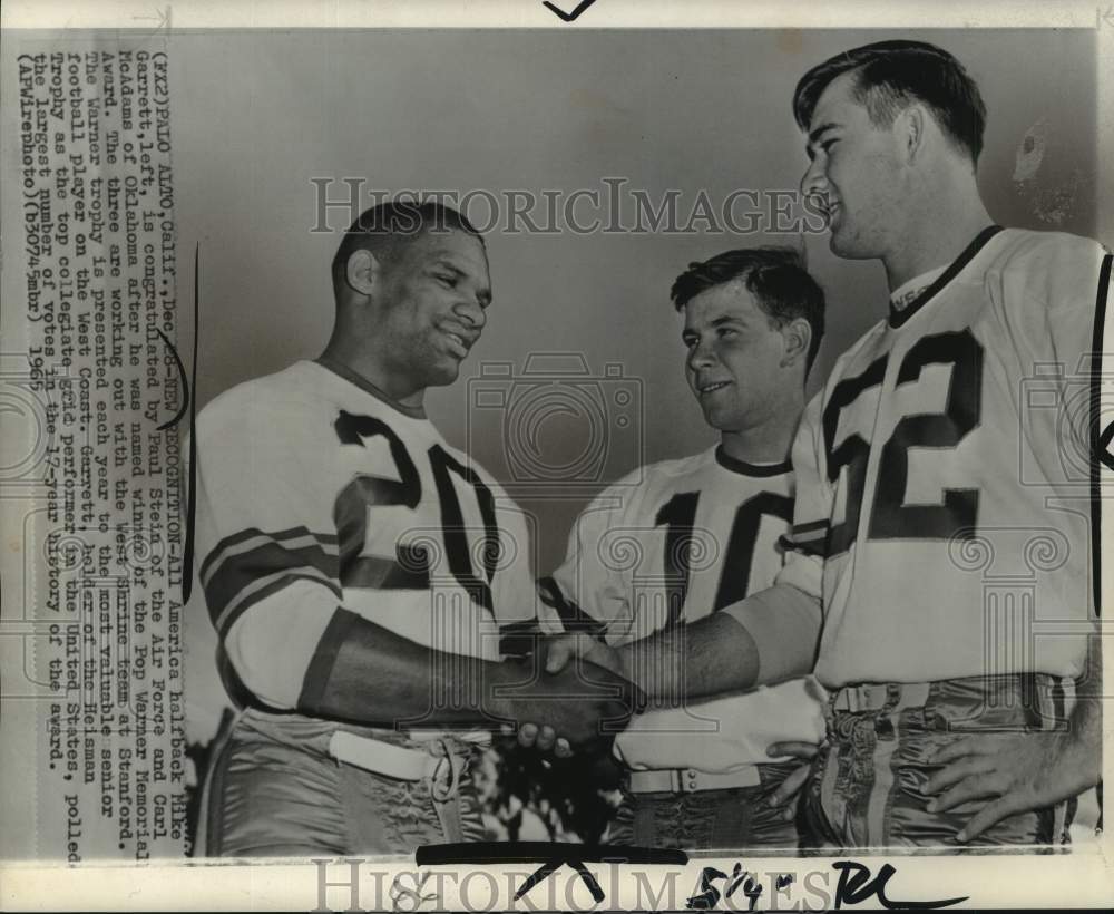 1965 Press Photo Mike Garrett, Paul Stein, Carl McAdams, Football, Palo Alto, CA- Historic Images