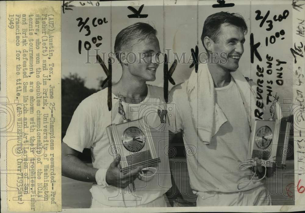 1949 Press Photo Fred Fisher &amp; Jim Brink, NCAA tennis tournament, Austin, Texas- Historic Images