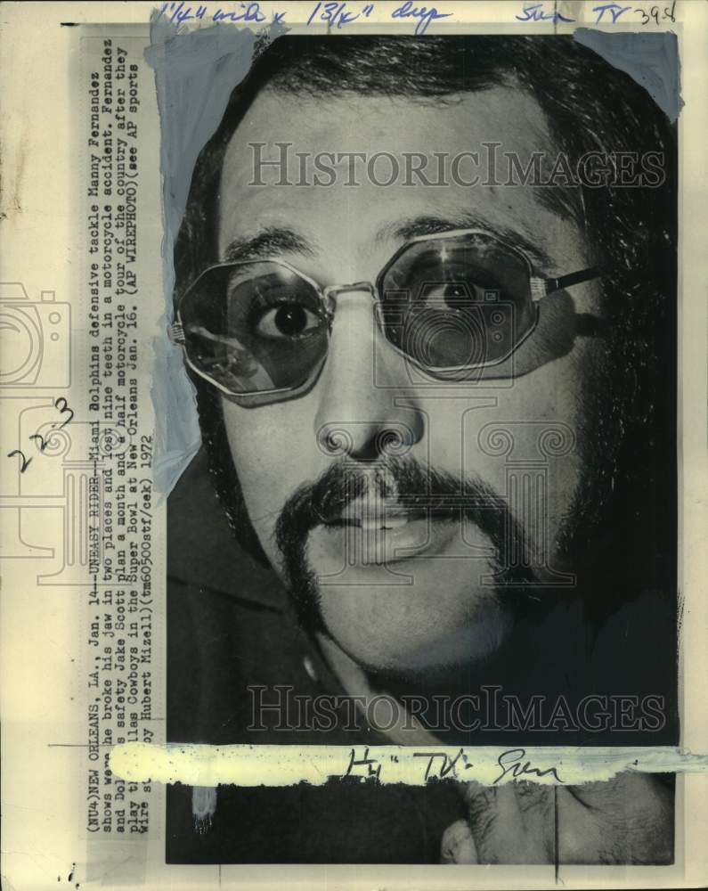 1972 Press Photo Dolphins' defensive tackle Manny Fernandez, football, Lousiana- Historic Images