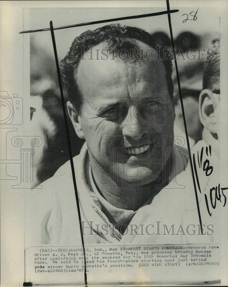 1967 Portrait of auto racer A.J. Foyt Jr., Memorial Day race, IN-Historic Images