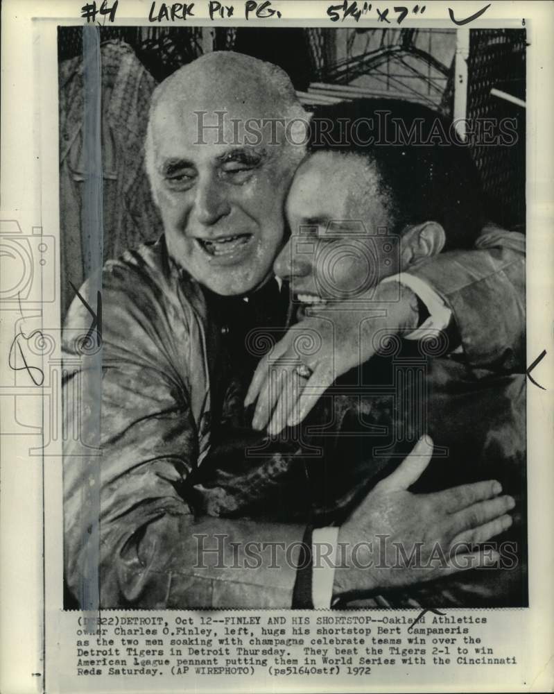 1972 Press Photo Athletics' owner Charles Finley & Bert Campaneris, Baseball, MI- Historic Images
