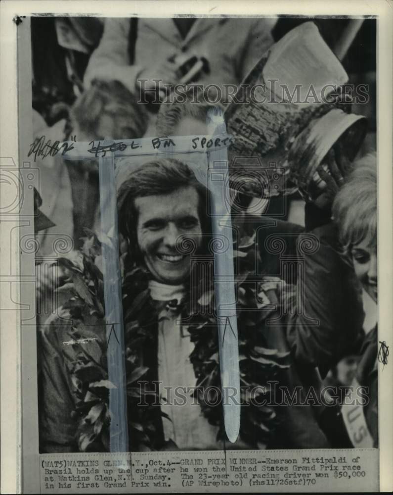 1970 Press Photo Race car driver Emerson Fittipaldi wins US Grand Prix, New York- Historic Images